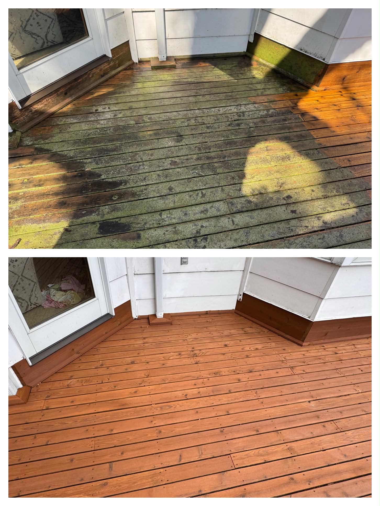 Deck Cleaning & Brightening — before and after